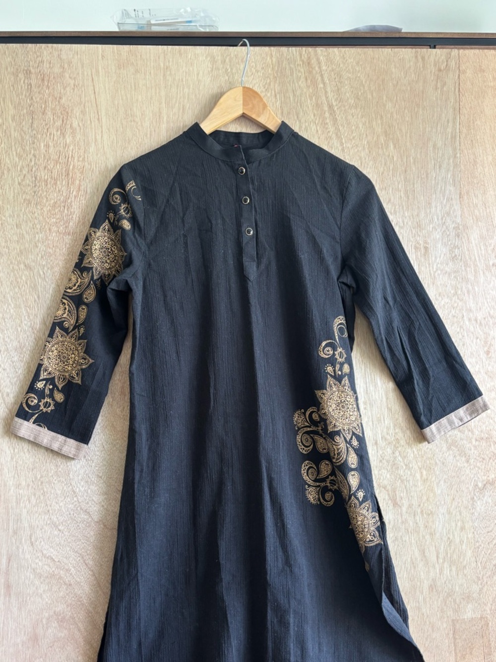 RED Black Gold Floral 100% Cotton Kurta Tunic Dress Large Boho